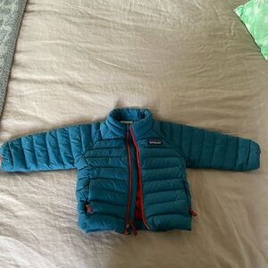 Patagonia Kids Teal and Red Puffer Jacket